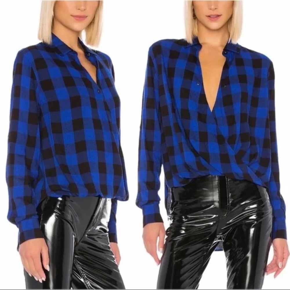 NWT Rag & Bone Camile Buffalo Check High Low Blouson Shirt